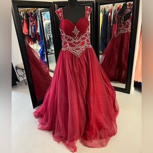 Anny Lee Burgundy Beaded Prom Dress